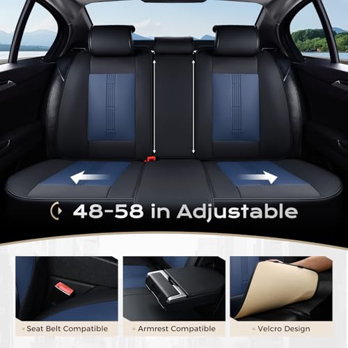 Image of Coverado Car Seat Covers Full Set, Front Seat Covers with Lumbar Support and Back Seat Cover Waterproof Leather Automotive Seat Cover, Universal Car Interior Protectors Cushion for Most Cars
