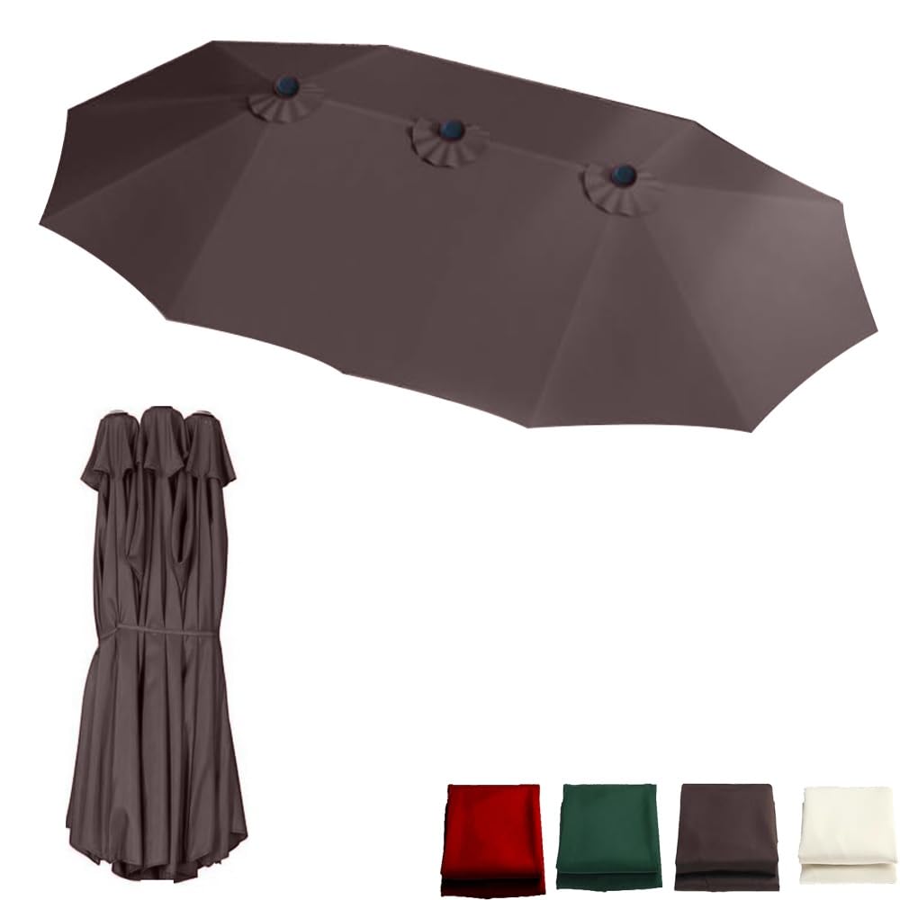 Funda de repuesto para sombrillas dobles de 460 x 270 cm, toldo de poliéster impermeable, 12 varillas adecuadas para jardín, patio y piscina, duradera y resistente a los rayos UV