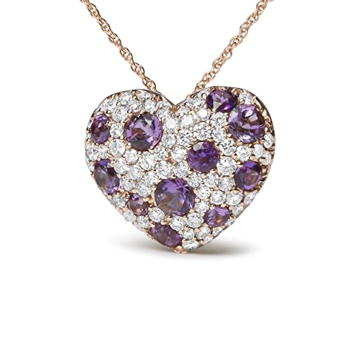 Haus of Brilliance 18K Rose Gold 3/4 Cttw Diamond and Purple Amethyst Cluster Heart Shape 18" Pendant Necklace (G-H Color, SI1-SI2 Clarity)
