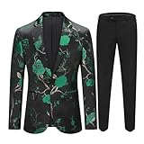 Cloudstyle Mens 2 Piece Floral Dress Suit One Button Dinner Tuxedo Jacket & Pants Green