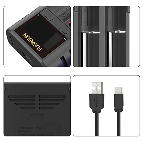 FUGASUN Cargador de Batería USB Inteligente, Cargador de Pilas 21750 21700 18650 20700 22700 26650 26700 16340 (RCR123) 17650 17670 con Placa de Protección PCB, 5V DC 2A, Negro - imagen 7