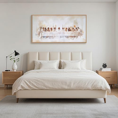 Image of KAIRNE Jesus Last Supper Framed Canvas Wall Art Set, Christian Twelve Apostle Wall Decor, Bible Renaissance wall Painting, Religious Picture Art Print for Living Room, Bedroom, Church-40 x20 x1