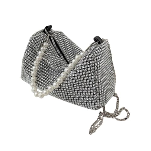 Shoulder Bag Metal Zipper Portable Bright Diamond Pearl Handle Messenger Bags
