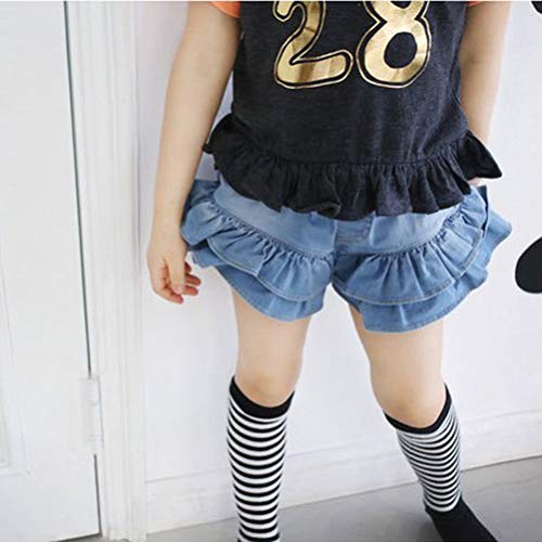 Tibe Pincess Girls Denim Shorts 2 Layers Ruffles Lace Kids Baby Workout And Fashion Skirt Shorts Summer Beach Sports Short Pants Light Blue 2-3T #TOP5