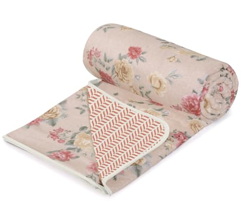 Image of Homestan Reversible All Season Cotton Feel Dohar for Single Bed,Soft Light Weight AC Blanket /Comforter for Summer /Winter /Monsoon (58x86 Inches, Rose Soft)