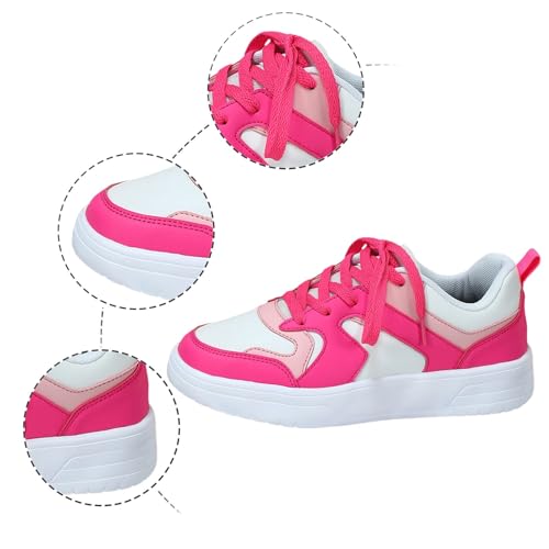 Couples Korean Version of The Trend Lace Up Color Matching Casual Board Shoes Breathable Light River Shoes for Men (Hot Pink, 10)2