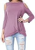 Levaca Womens 3/4 Sleeve Off Shoulder Loose Tops Twist Front Casual T Shirts