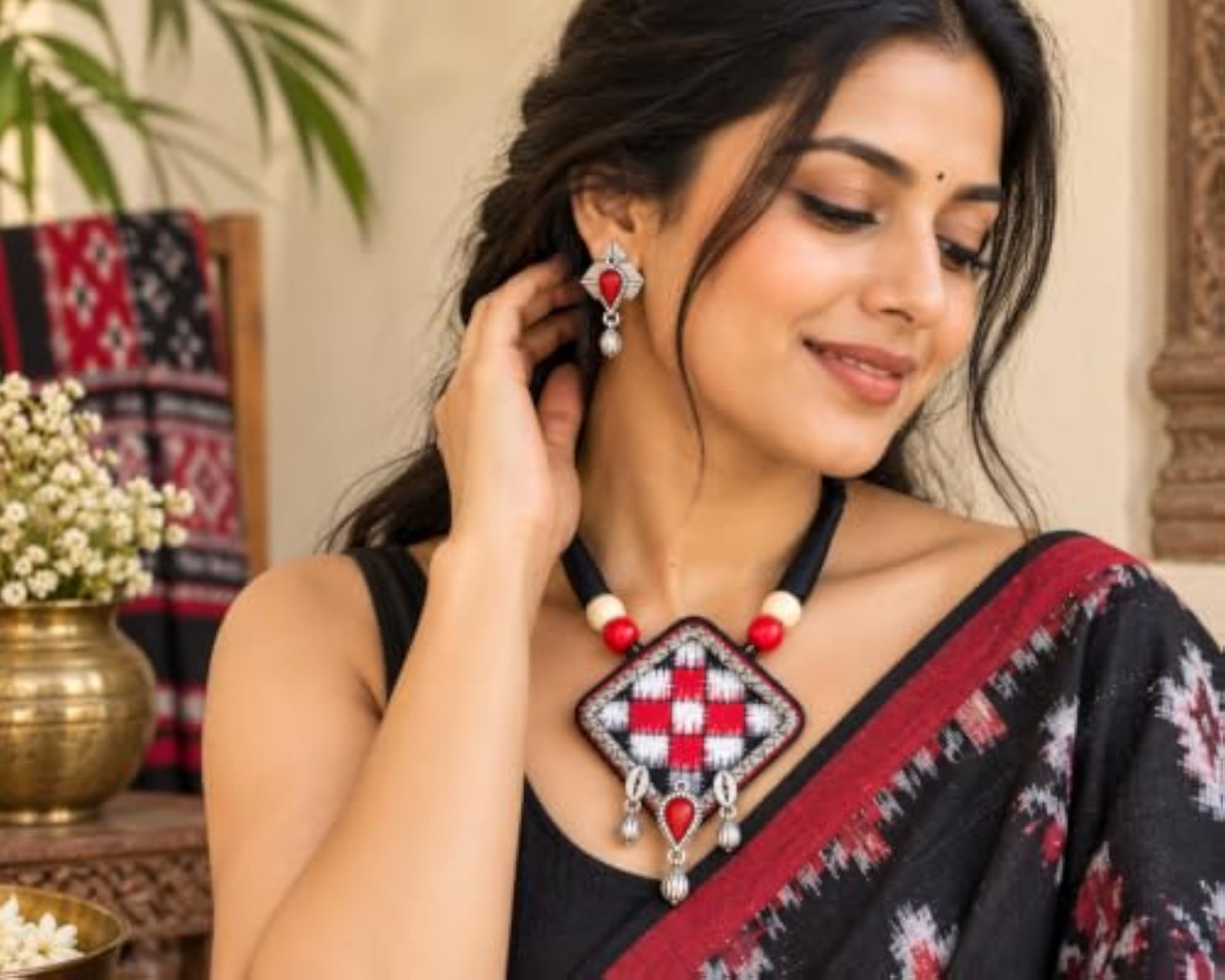 Rakta Dhara Handcrafted Fabric Necklace & Earrings Set