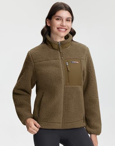 Pioneer Camp Damen Fleecejacke Winter 550g Extra Warm, Winddicht, Stehkragen - Für Skifahren, Wandern, Klettern (Outdoor) - Ohne Kapuze(Autumn Maple;S)