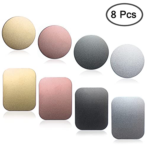 Senhai 8 Pcs Phone Car Mount Metal Plate With Adhesive For Magnetic Cradle-Less Mount, 4 Rectangular And 4 Round - Black, Silver, Gold, Rose Red #TOP1