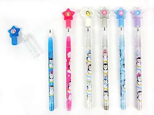 TINYMILLS 24 Pcs Penguins Multi Point Stackable Push Pencil Assortment with Eraser for Winter Themed Party Favor Ice Skating Party Favors Classroom Rewards Carnival Prizes - Thumbnail 3