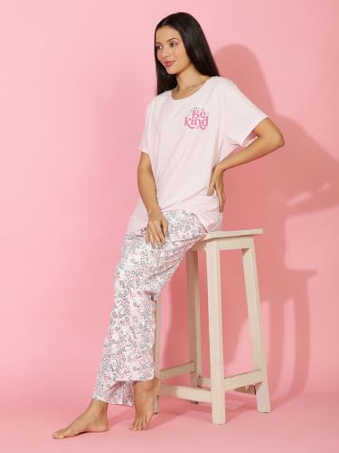 Image of HOMEGROWN Women's 100% Cotton Night Suit | Half Sleeve T-Shirt & Pyjama Set | Soft & Breathable Summer Sleepwear | XS-XXL