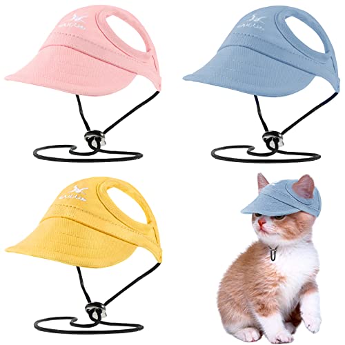 3 Pieces Dog Baseball Caps Visor Hats Pet Outdoor Sports Hats With Ear Holes Pet Dog Mesh Porous Cap Pet Baseball Caps With Adjustable Chin Strap For Small Dogs (Pink, Blue, Yellow, Small) #TOP13