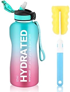 MYFOREST Water Bottle with Straw BPA Free, 2.2Litre Sport Drinks Bottle with Times, 2200ml Leakproof Sports Water Bottle with Flip Top Lid for Gym, Yoga, Camping