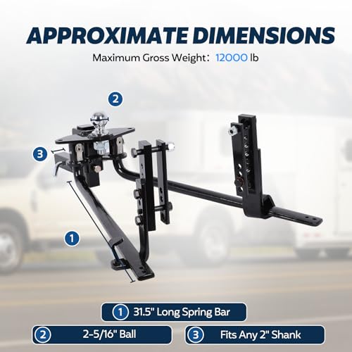 Image of FAHKNS Weight Distribution Hitch, Heavy Duty Travel Trailer Towing Hitch Bar Kit, Weight Distributing Hitches 2-in Shank 2-5 /16-In Ball, Anti Sway Spring Bar Set for RV Camper, Max Towing 12000lbs
