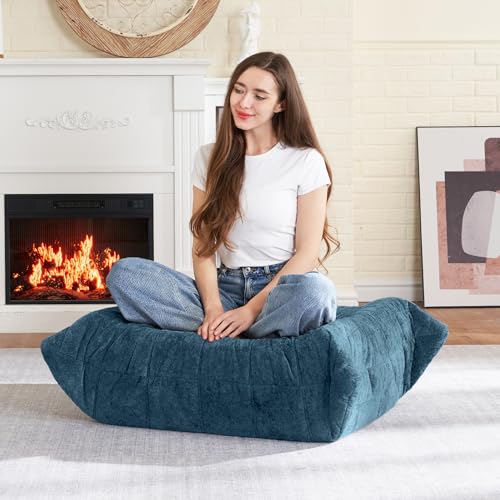 Image of HABUTWAY Bean Bag Ottoman,Memory Foam Foot Rest,Ottoman,Navy Blue | Fireside Chair Ottoman,Memory Foam Lazy Bean Bag Sofa for Living Room,Bedroom,Dorm,Office