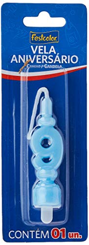 Vela Para Aniversario N.09 Azul - Caixa com 10 Unidade(s), Festcolor, 104972, Azul