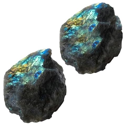 Apengshi Labradorite Raw Crystals 2PCS Natural Rough Rocks Healing Crystal and Stones DIY Raw Stones Meditation Fountain Garden Home Decor Cover