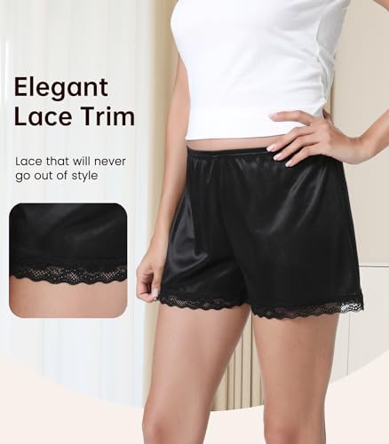 Image of NACHILA Women's Lace Trim Half Slip Shorts Under Skirt Pettipants Bloomer | Silky Smooth, Lightweight, Lace Trim, Non-Cling, Under Skirt Slip Shorts For Sheer Dresses