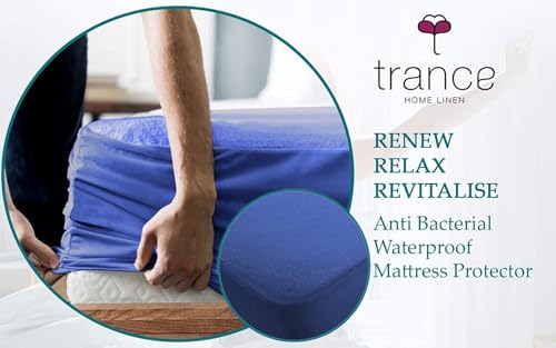 Image of Trance Cotton Feel Terry Ultra Soft Waterproof Mattress Protector | Breathable - Hypoallergenic Mattresses Cover (75x72 inch | 6.25x6 feet, Classic Blue - Pack of 1)
