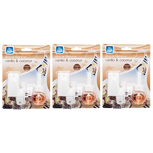 3 x 20ML Pan Aroma Plug In Air Freshener Vanilla & Coconut Freshens And Conditions