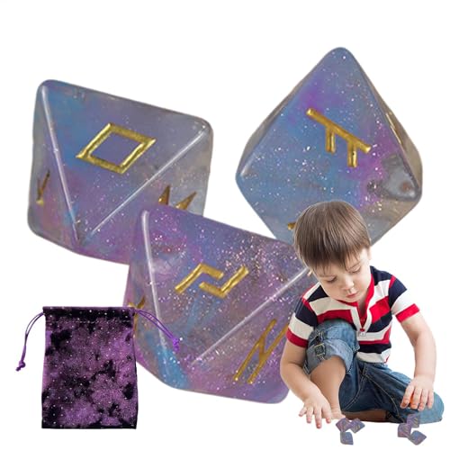 Dados de astrología, juego de dados de runas - Dados de juego de predicción de adivinación de 8 caras - Dados astrológicos poliédricos de runa, juego de mesa con bolsa con cordón, accesorio de adivina
