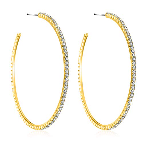 18K Gold Plated Hoops Earrings 2", Crystal Rhinestone Hoop Earring