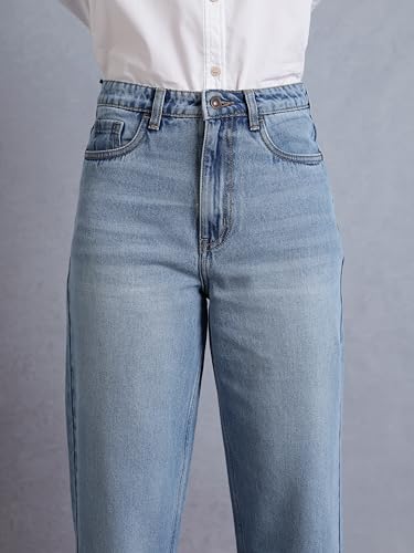 Image of INKD Women's Barrel Fit Jeans - 100% Cotton | High- Rise | Comfortable Fit | Casual Denims | Jeans for Women | Mom Fit Jean | Ankle Length Jean (Available in Plus Sizes)