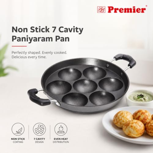 Image of Premier Non-Stick 7 Cavity Paniyaram Pan | for Kuzhi Paniyaram, Appe, Paddu & Gunta Ponganalu | Induction Base