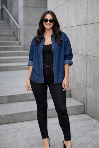 Image of FUNDAY FASHION Women Oversized Fit Solid Casual Denim Shirt