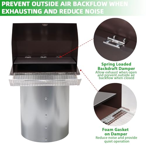 Image of 6 Inch Hooded Wall Vent with Screen and Damper,6 inch Vent Hood Wall Exhaust Vent Cover,Dryer Vent Cover Outside,6 inchVent Cover Exterior Wall Vent Cap for Range Hood Kitchen Air Ventilation,Galvanized Steel