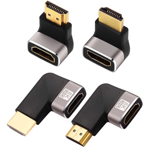 AIMHDUTY 8K HDMI Eblow 4-Pack HDMI Right Angle Adapter 90 and 270 Degree Gold Plated Support 8K@60Hz 4K@120Hz HDR eARC for PC Laptop HDTV Switch