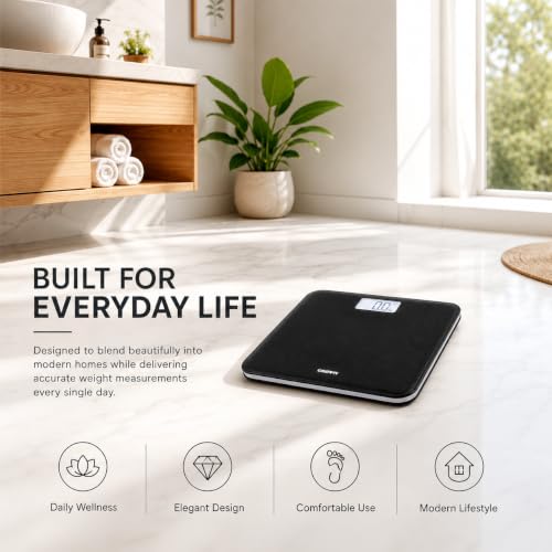 Image of CROWN ELITE Digital Weight Machine For Body Weight Weighing Machine Leather Look Fiber Body Digital Human Weighing Scale With Large Lcd Display (black),180 kg