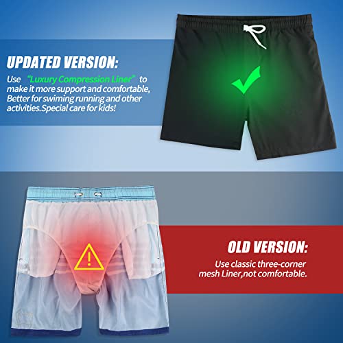 Image of Boys Swim Trunks with Boxer Brief Liner Compression Anti Chafe Swimming Shorts Stretchy UPF Quick Dry Swimsuit