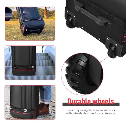 Wheeled Duffle Bag Luggage for Travel-Rolling Duffle Bag with Wheels-100L Large Heavy Duty with Wheels and Handle,5 Handles, Compression Straps,Expandable Luggage Roller Duffle (Black)4