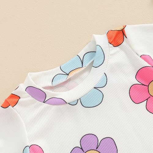 Image of Ayalinggo Baby Girl Summer Outfits Short Sleeve Lettuce Trim Floral Tops + Shorts Set Infant Clothes
