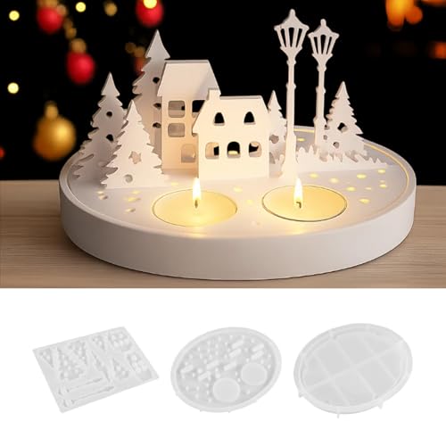 Silikonformen Gießformen Häuser, 3 Stück Silikonform Haus, Silikonform Häuschen Silikon Kerzenhalter, 3D Kerze Weihnachtsdeko Silikonformen, für DIY Gips Epoxidharz Formen