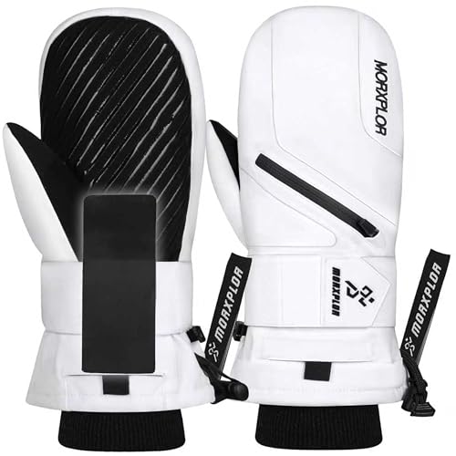 MORXPLOR Ski Mittens with Wrist Guards Low Profile,Double-Side Wrist Protection Pair Snowboarding...