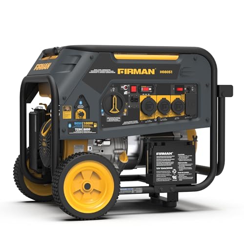 FIRMAN H08051 Dual Fuel Portable Generator, 8000W Running 10000W Starting Power, Electric Start Generator, Gasoline Propane Powered, 120V 240V Output, Home Backup Power, RV, Jobsite, Emergency Use