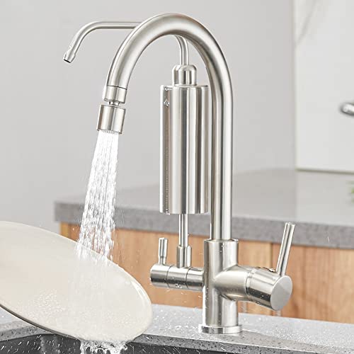 YADLCR Grifos de Cocina Ósmosis de 3 vías con Grifo de Filtro de Agua Potable, Grifo Mezclador de Cocina Giratorio de 360 Grados 3 en 1, Grifo de Agua con Filtro, Mango Doble de latón Macizo