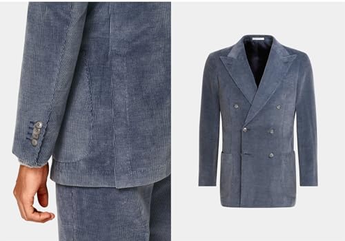 Men's Corduroy Suit Peak Lapel Two Pieces Double Breasted Buttons Jacket and Pants for Casual4