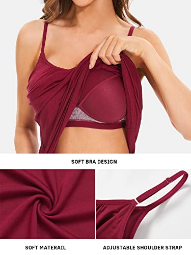 Image of Air Curvey Camisole for Women Bulid in Bra Casual Flowy Cami Adjustable Spaghetti Strap Tank Top Pleated Loose Fit S-XXXXL