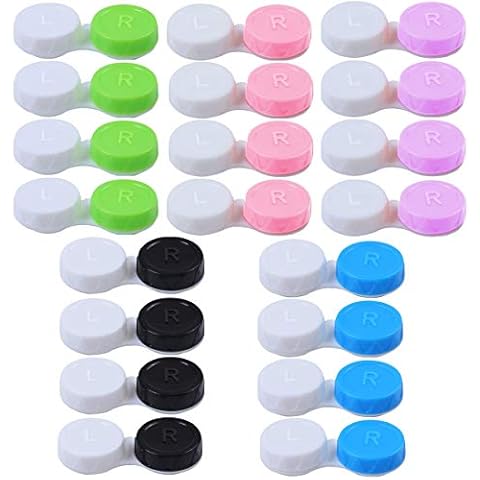 20PCS Travel Contact Lens Cases, Mini Box Container Contact Lens Holder, Portable Mini Contact Lens Travel Kit Case, Contact Lens Soaking Storage Case with L and R Caps - Green Blue Black Pink Cover