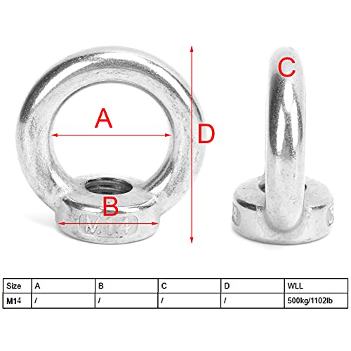 2 Stück Ringmuttern, Edelstahl Ringschrauben Mutter für Industrie Marineyachten Schnellboote (M14)