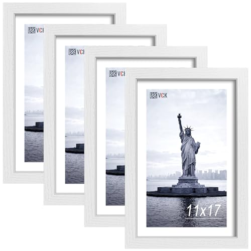VCK 11x17 Picture Frame, White Wood Poster Frames for Wall Display, 4 Pack