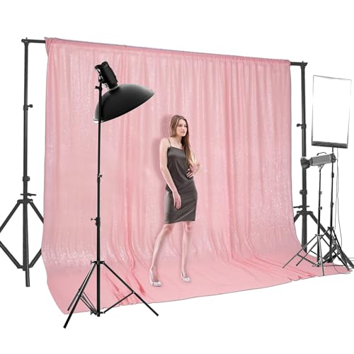 Image of PartyDelight Pink Sequin Backdrop 20x10ft Sparkly Photo Curtain | 4 Inch Rod Pocket and stitched 3mm sequins create panoramic stage coverage for baby showers and birthdays