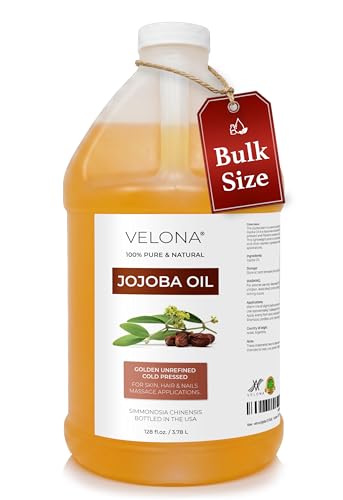 velona Jojoba Oil Bulk - 1 Gallon / 128 Fl Oz - Pure Cold Pressed Golden for Hair Skin Face & Body Unrefined & Hexane Free