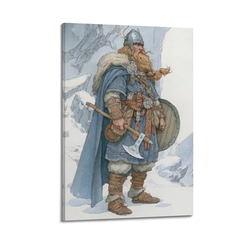 OKNGB Póster de pirata vikingo, escudo de hacha guerrera noruega, póster decorativo de lienzo para pared e impresión artística moderna para decoración de dormitorio familiar, 60 x 90 cm