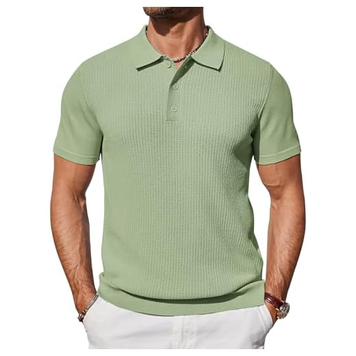 COOFANDY Herren Poloshirt Strick Kurzarm Casual Polshirts Sommer Golf Polo Herren T-Shirt Männer Hellgrün XL