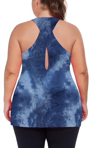 Women's Plus Size Athletic Tank Tops Cross Backless Racerback Workout Yoga Running Sleevelss Shirts